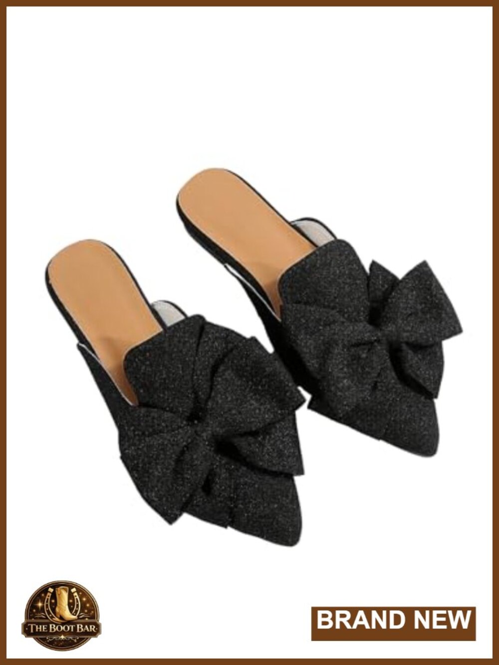 Women's Bow Mules Pointed Toe Backless Flat Shoes Slide Sandals